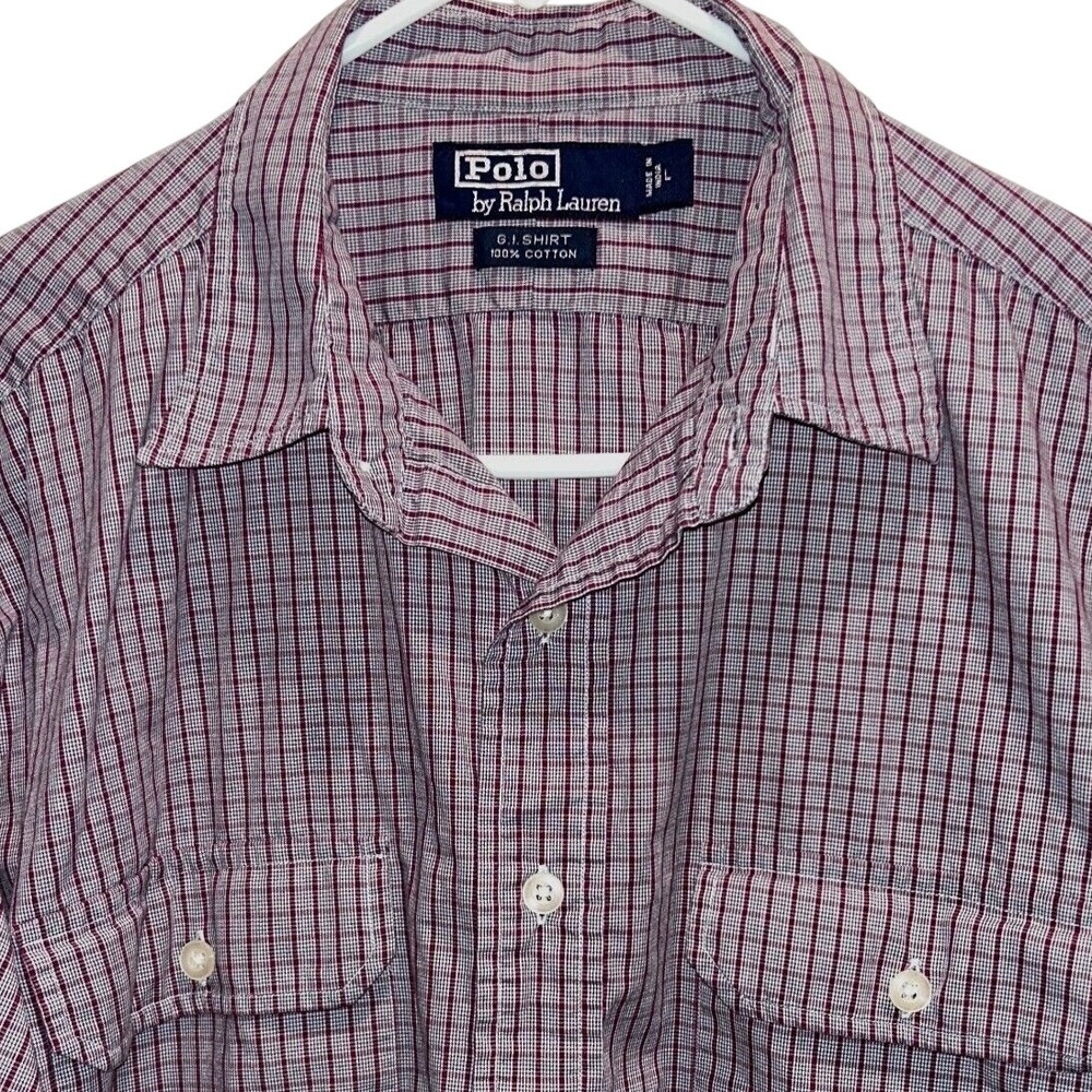Polo Ralph Lauren G.I. Shirt Large Mens Red White Plaid Check Cotton Utility